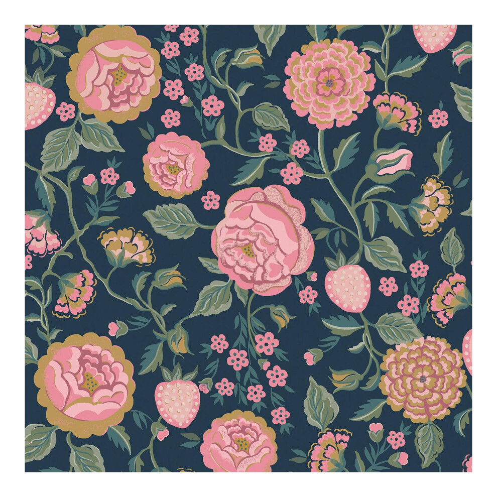 Cath Kidston Strawberry Garden Navy Floral Wallpaper 5011583629286