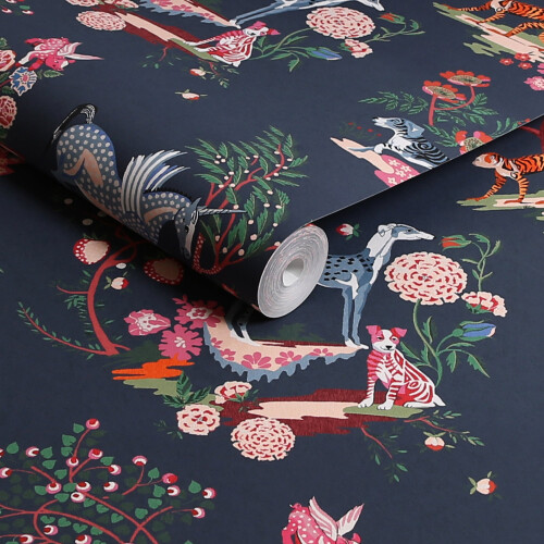 Cath Kidston Painted Kingdom Navy Floral Wallpaper 1