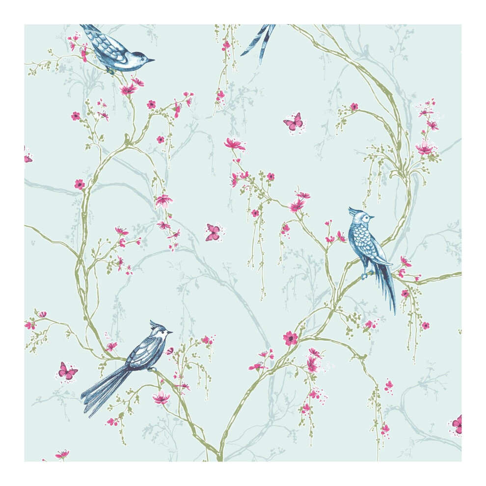 Superfresco Easy Songbird Duck Egg Tree Silhouette Butterfly Wallpaper
