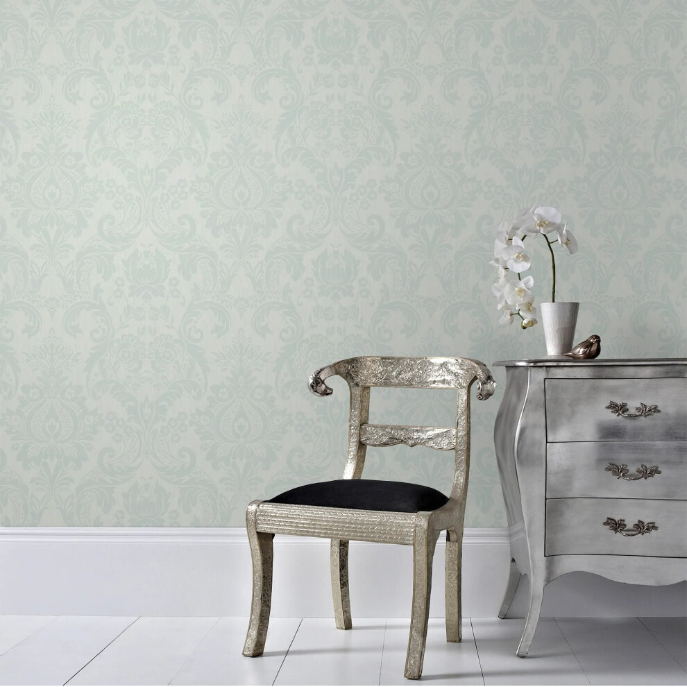 Superfresco Herme Duck Egg Blue Damask Wallpaper 5011583171686