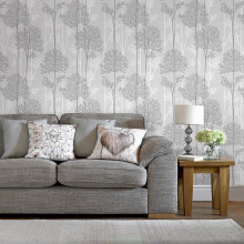 Superfresco Easy Eternal Grey / White Tree Print Wallpaper