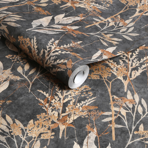 Superfresco Easy Superfresco Easy Solstice Black Gold Floral Wallpaper 1
