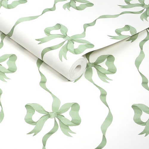 Cath Kidston Ribbon Bow Sage Wallpaper 1