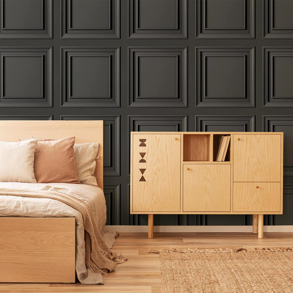 Fresco Wood Panel Charcoal Wallpaper 5011583494082