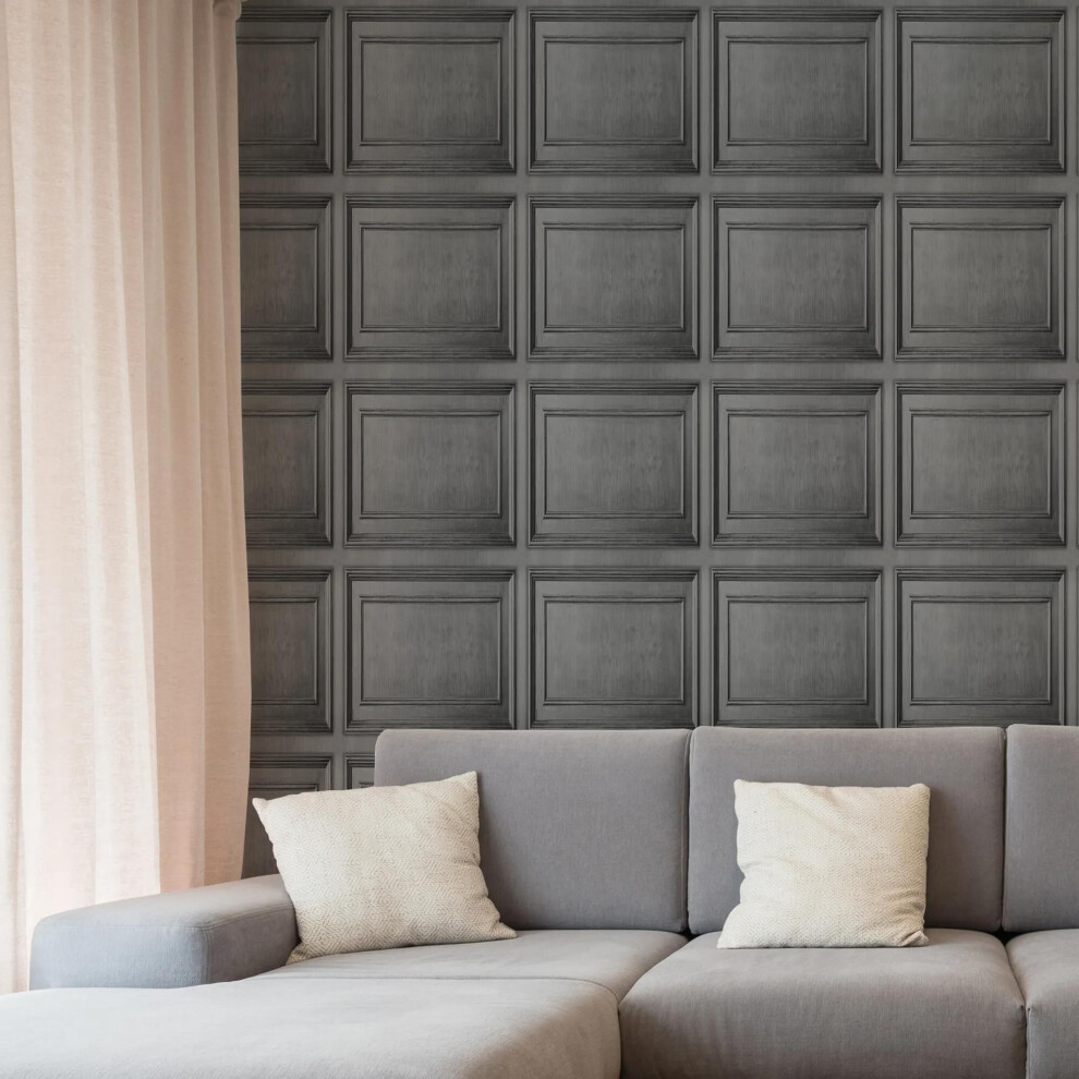 Fresco Wood Panelling Grey Wallpaper 5011583457452