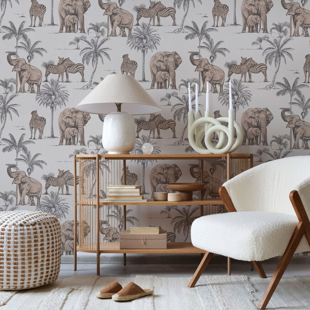 Fresco Kenya Safari Rose Gold Animal Wallpaper 5011583535983