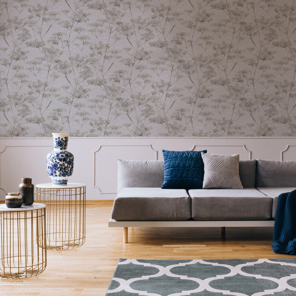 Boutique Grey Serene Seedhead Floral Wallpaper 5011583547931