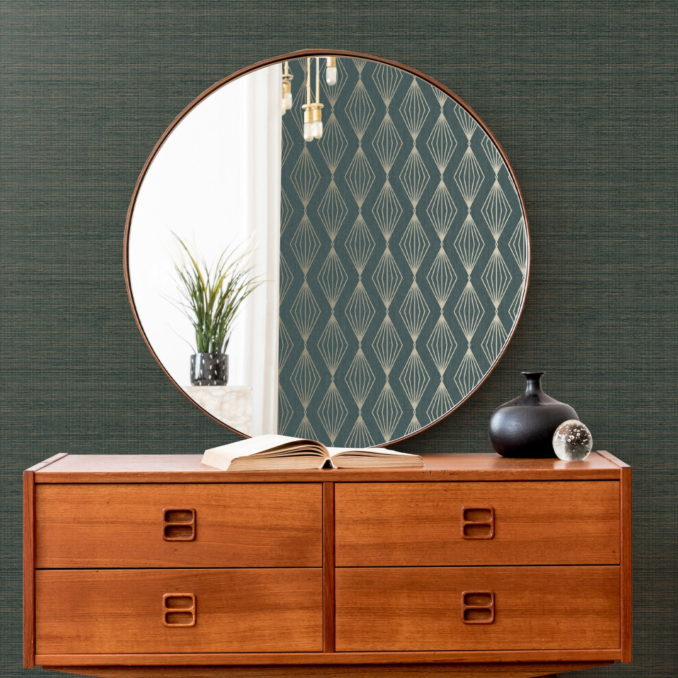 B&Q - Gilded Texture Emerald Copper Effect Grasscloth Textured Wallpaper - Image 5
