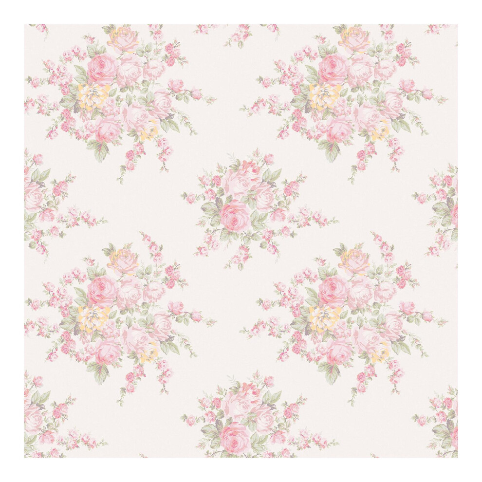 Shabby Chic By Rachel Ashwell Rose Blossom Pink Multi Damask Wallpaper 5011583625653