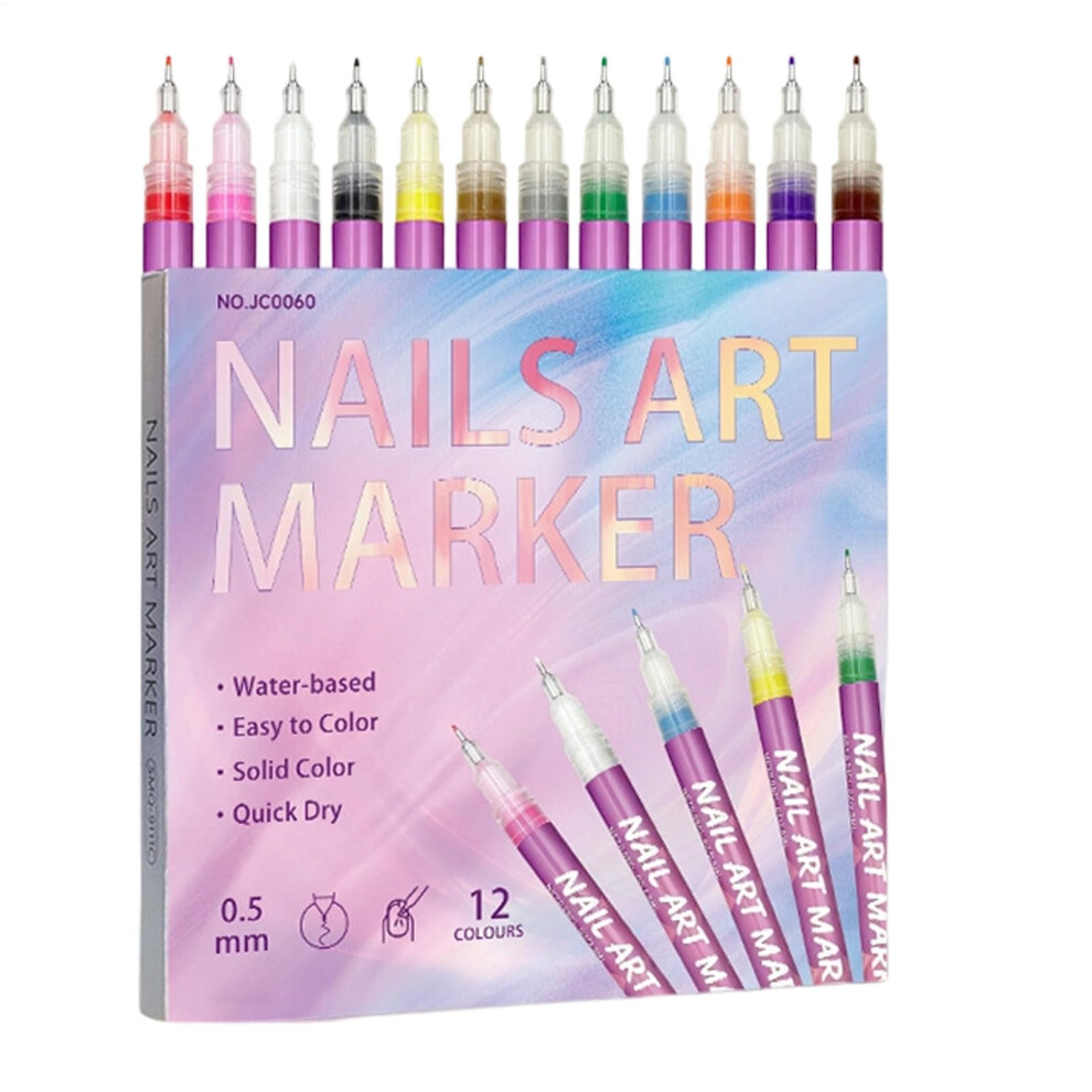 12 Color Nail Art Pens Set for DIY Nail Designs with Precise Tips and Vibrant Polish Colors