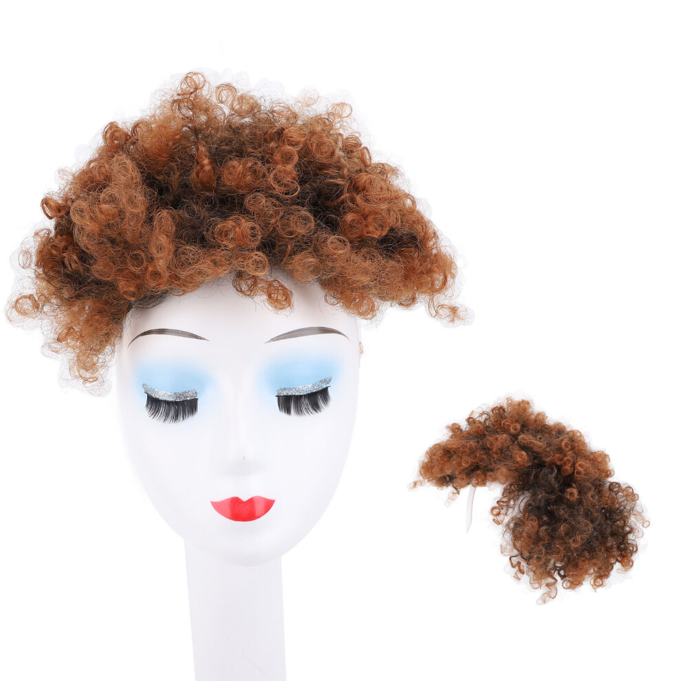 Unisex Short Messy Puff Curly Bun With Bangs Ponytail Extension 1B/30