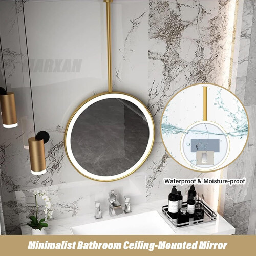 Round Gold LED Bathroom Mirror with ThreeTone Lighting, Ceiling Mounted Vanity, 40cm Diameter 2