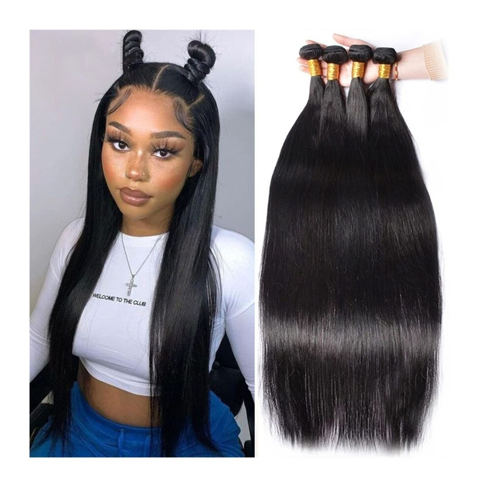 Brazilian Straight Hair Bundles 3 4 Pack Virgin Human Hair Extensions Natural Color 1B Low Shedding