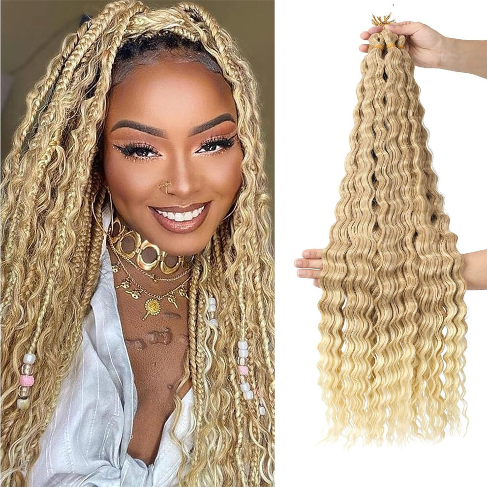 Unisex Black Crochet Braiding Hair Deep Wave Ocean Wave Extensions 50% Human Hair Blend 30 Inch Pack Of 6 (27/613#)