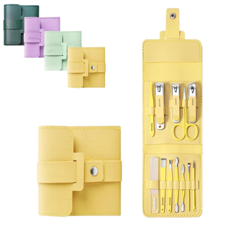 Manicure Set 12PCS Compact Nail Clipper Pedicure Kit with Foldable Leather Case for Travel Yellow