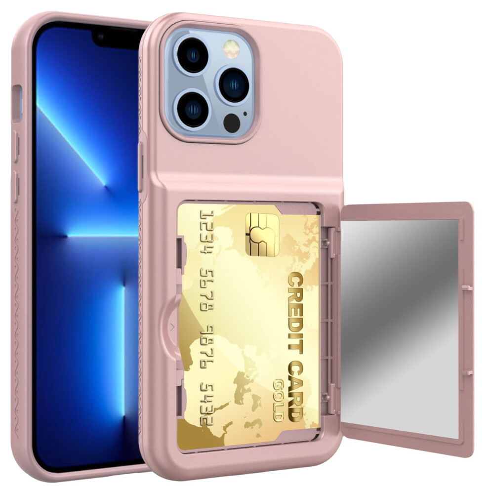 Rose Wallet Case With Card Holder Slot, Sliding Cover And Dual Layer Protection For Iphone 13 Pro Max Gold 9092120527452