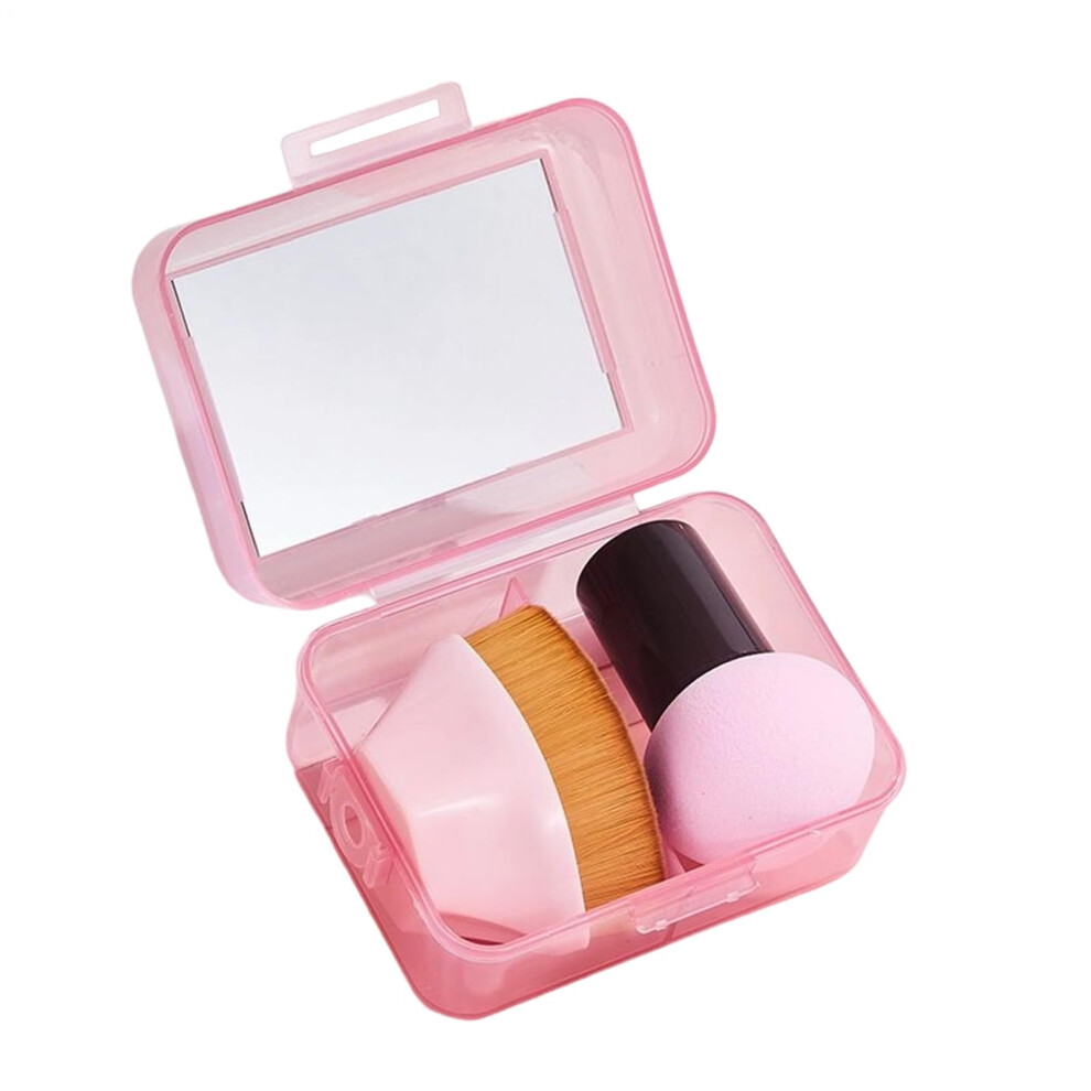 Pink Makeup Brush Set With Puff And Mirror, Soft Synthetic Bristles For Precise Blending, Travel Kit