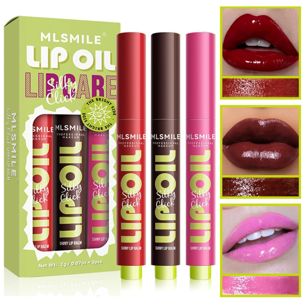 Lip Oil Trio with Coconut Oil  Moisturizing Lip Balm Set, Deep Hydration,  Pigment Gloss Finish
