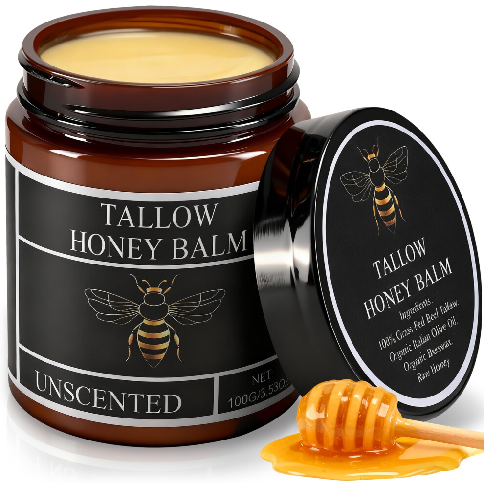 Organic GrassFed Beef Tallow Balm with Honey for Deep Hydration, Unscented 3.53oz