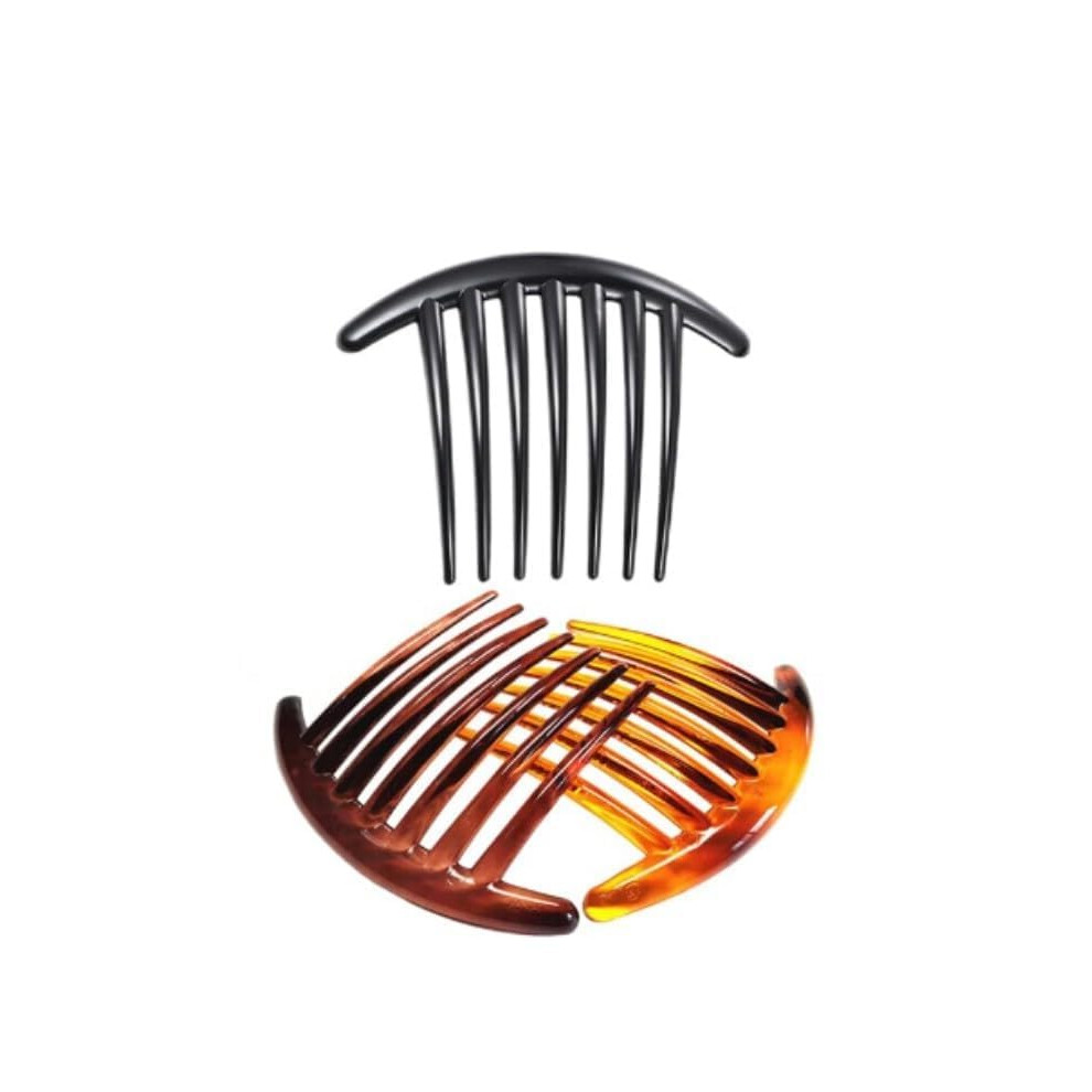 Unisex Black,Brown French Twist Hair Comb Set For Women, 7 Tooth Hair Side Combs, Black And Brown Secure Hold Clips