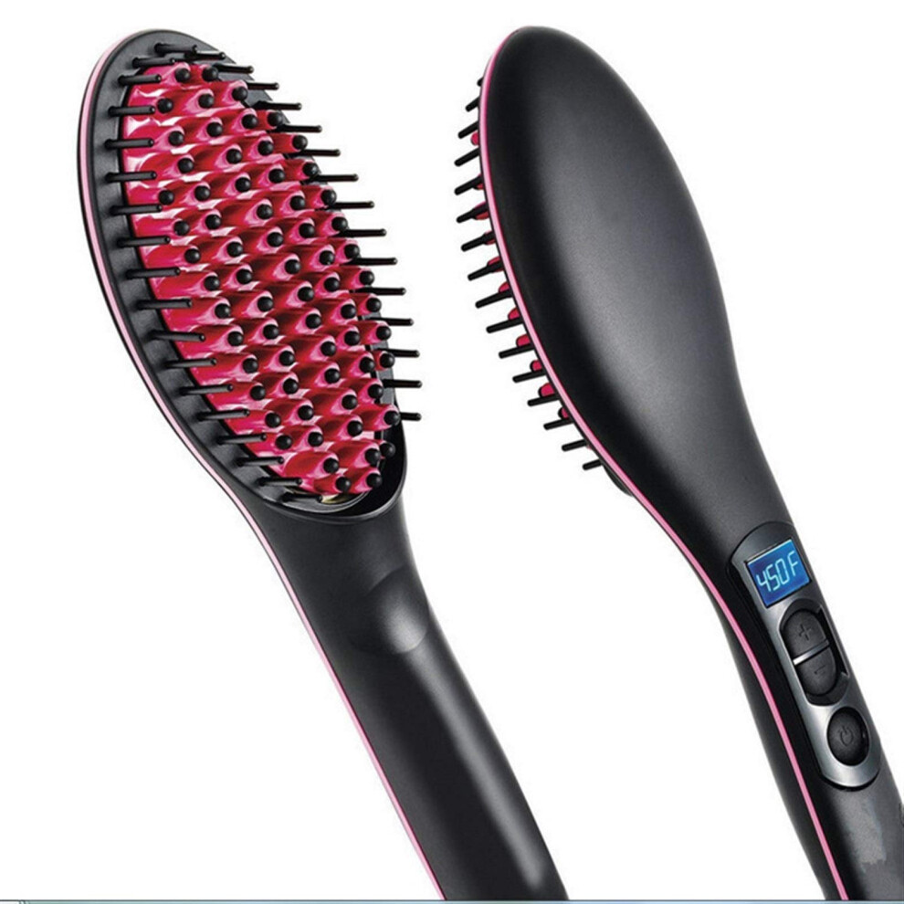 Hair Straightening Brush with LCD Temperature Control, Ceramic Tourmaline, Dual Voltage, EU Plug