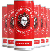 Longbottom & Co Pack of 6 Virgin Mary 250ml Can Real Spiced Tomato Juice Never From Concentrate Bloody Mary Mix Vegan & Gluten-Free