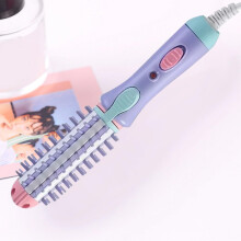 Mini Curling Iron and Heated Curling Brush for Short Hair, Ceramic AntiScald 2in1 Travel Styler Purple
