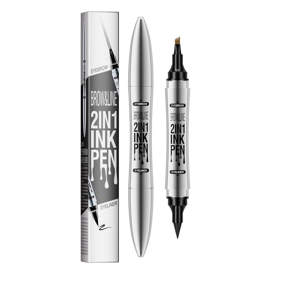 Black,Brown Microblading Eyebrow Pencil Light Brown With Black Eyeliner, Waterproof 2 In 1 Long Wear