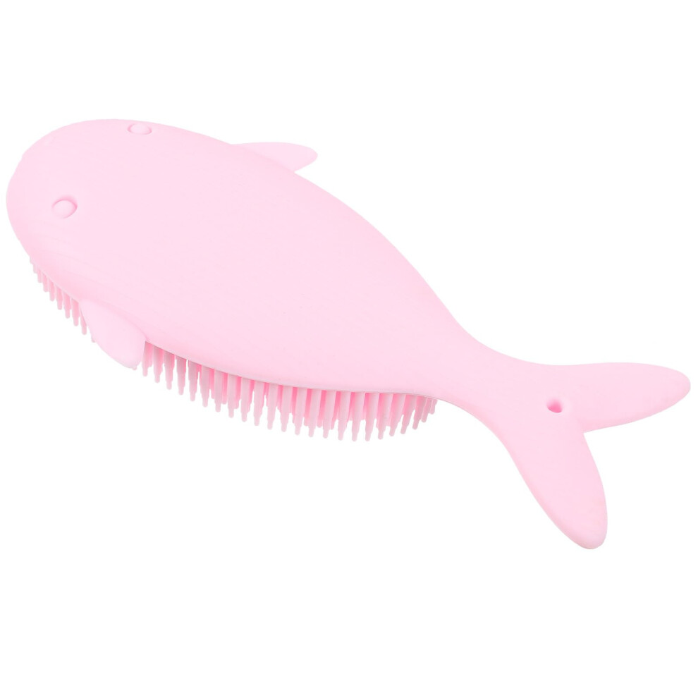 Baby Bath Brush Soft Silicone Newborn Hair Brush Gentle Scalp Massager Whale Design Pink