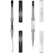 2pcs Dual Ended Gel Nail Art Brush Set with Oval and Flat Tips for Poly Gel UV Nail Extensions