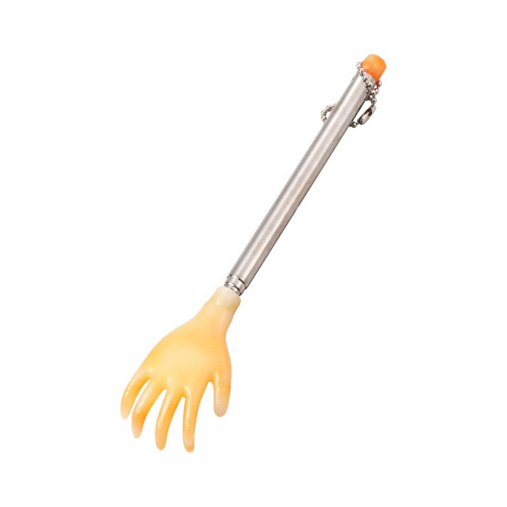 Yellow Telescopic Back Scratcher With Ergonomic Handshaped Head For Itching Relief And Massage