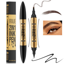 Waterproof Eyebrow Pen 2 in 1 Eyebrow and Eyeliner with 4 Fork Tip Tattoo Pencil Brown Long Lasting