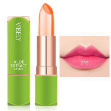 Color Changing Lip Balm with pH Reactive Aloe Vera, Hydrating Long Lasting Jelly Lipstick Green Tube 04#Dating Pink