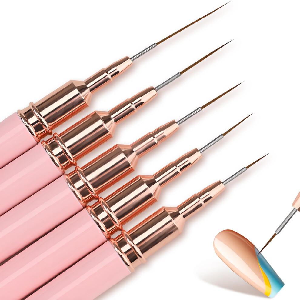 Pink 5 Pcs Nail Art Liner Brushes Set For Precision Gel And Acrylic Designs, Multisize 425Mm