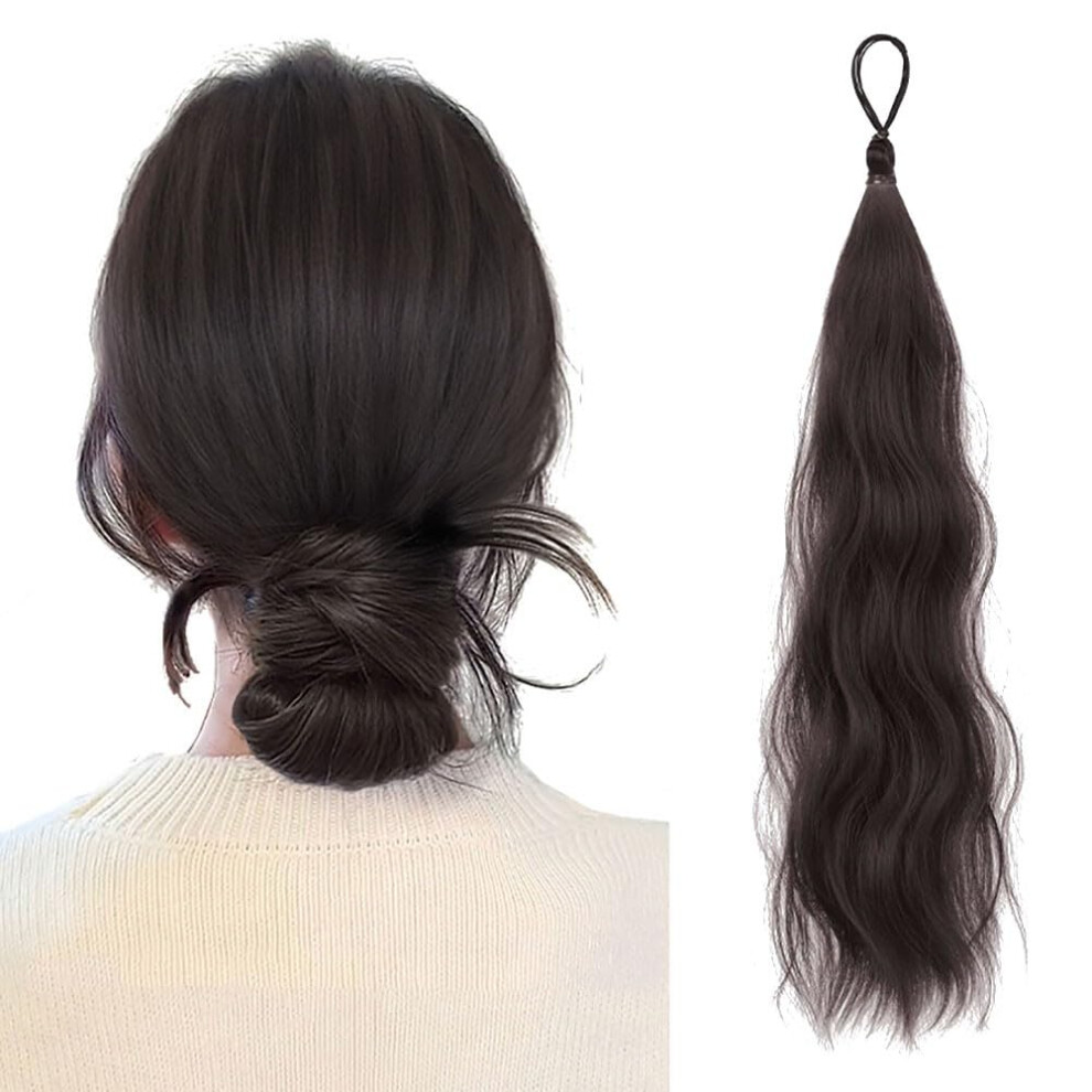 Straight Dark Brown Ponytail Hair Extension with Bun Scrunchie for Instant Volume and Natural Blend