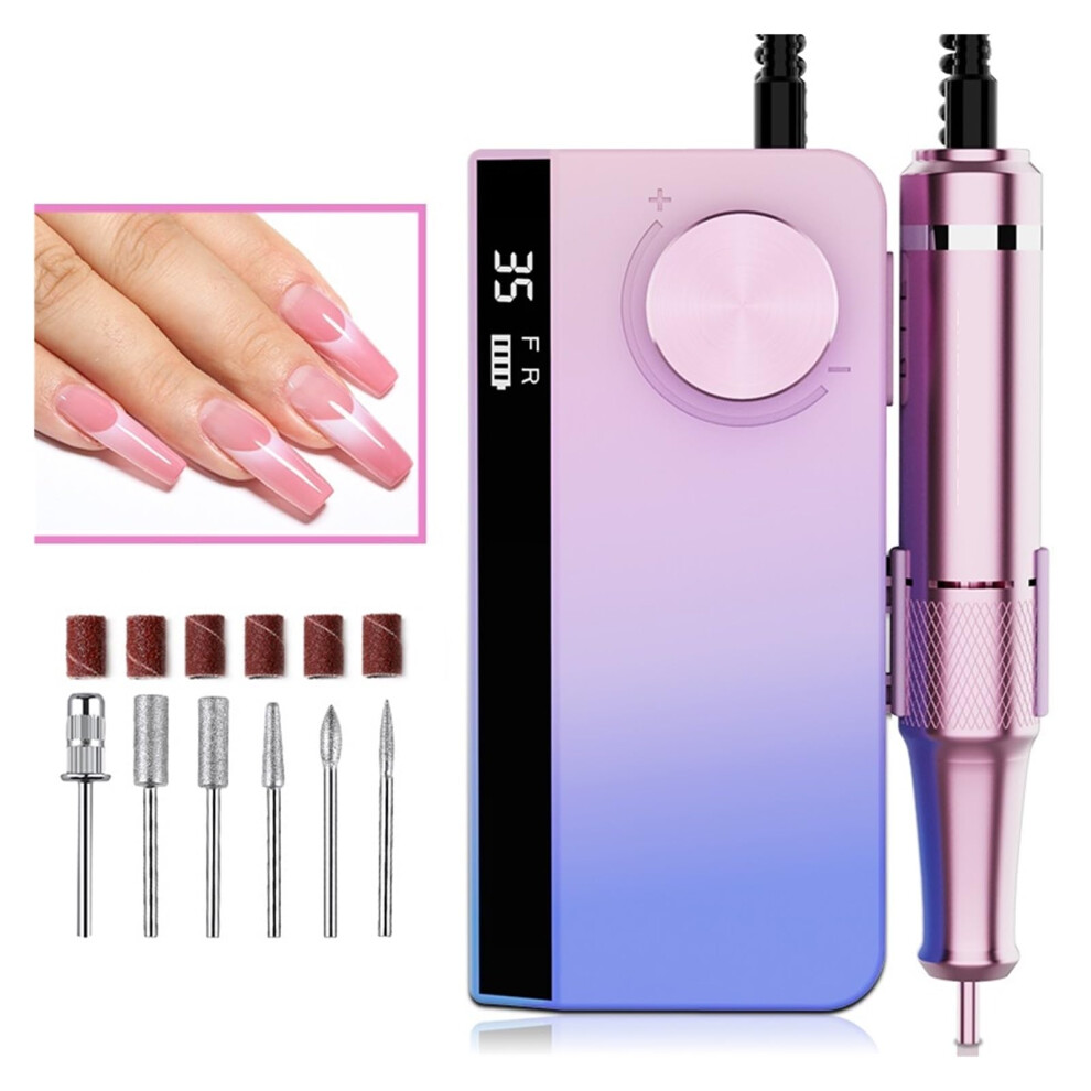 Professional Electric Nail Drill 35000RPM Rechargeable Nail File with Pause Mode for Salon or Home