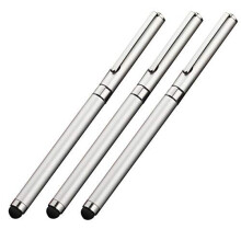 2in1 Stylus Pen for BLU C4 with Sensitivity Touch Tip and Smooth Black Ink, 3 Pack Silver
