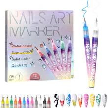 12 Colors Nail Art Pens Set with 0.5mm Fine Tip, Quick Dry Acrylic Paint Markers for Nails
