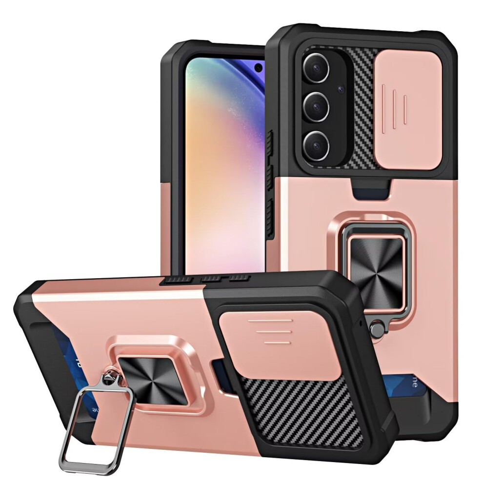 Rose Military Grade Shockproof Dual Layer Magnetic Kickstand Card Slot Case For Samsung Galaxy A24 4G Gold 9113335819672