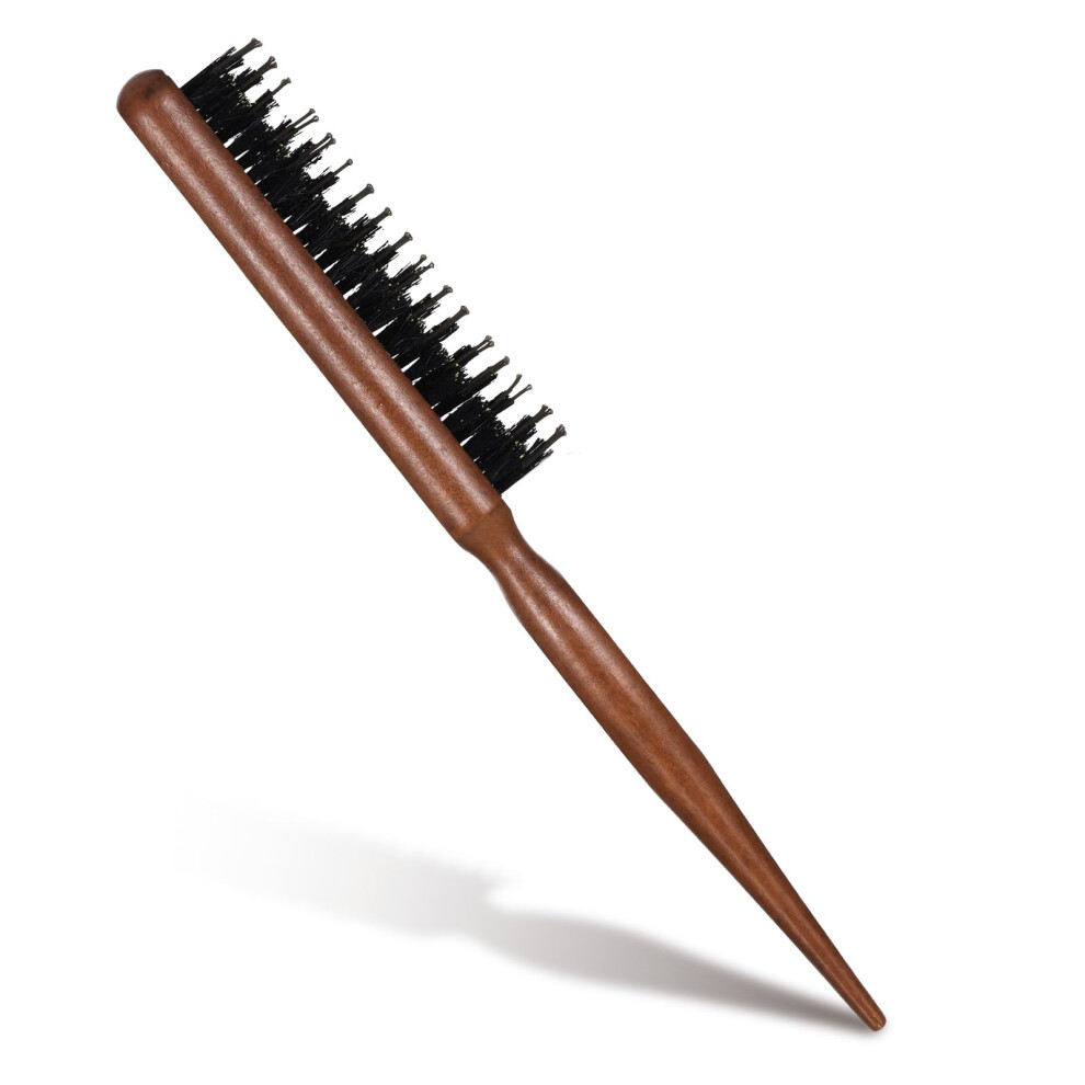 Teasing Hair Brush with Boar Bristles, Wooden Handle Backcombing Comb for Fine Hair Volume