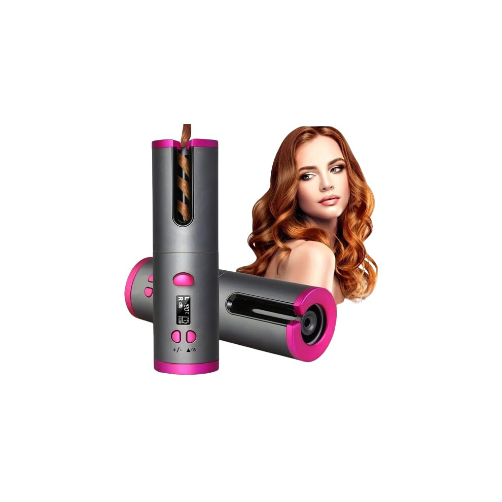 Grey/Red Automatic Hair Curler Cordless Curling Iron With Onebutton Auto Curling And Usbc Charging