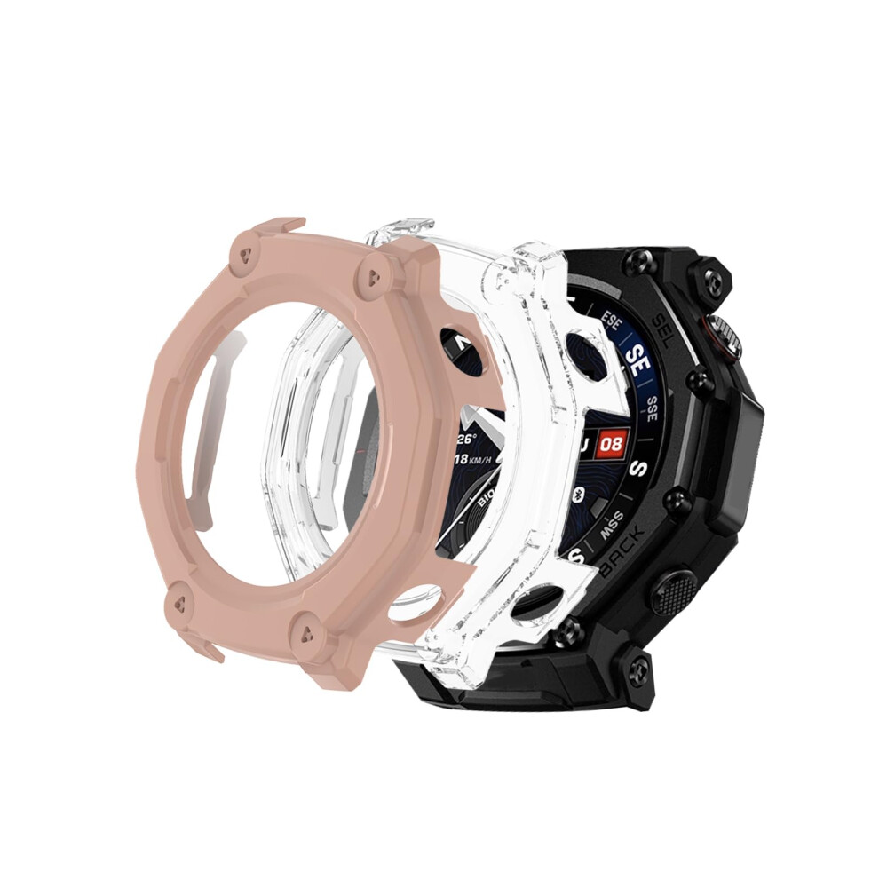 Case For Amazfit Trex 3 Pro With 9H Tempered Glass, Shockproof Fullcoverage Bumper 48Mm 2 Pack Clear And Pink 9169991686110