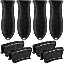 8 Pack Cast Iron Skillet Handle Cover, Heat Resistant Silicone Pan Handle Holder, NonSlip Grip, Fits Most Cookware Handles (Black)