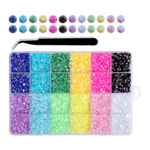 Rhinestones for Crafts Crystal AB Flatback Iridescent Resin with Tools for Clothes Shoes Decorations