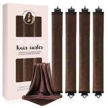 Heatless Curling Rod Set with Silk Scrunchie, No Heat Hair Curler for Overnight Damage Curls, Brown