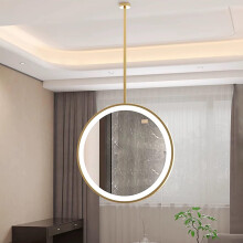 Round Gold LED Bathroom Mirror with ThreeTone Lighting, Ceiling Mounted Vanity, 40cm Diameter