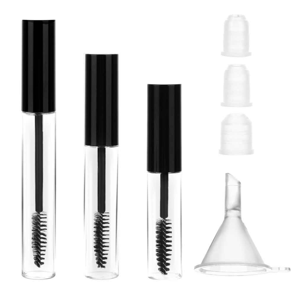 Black 3 Pack Empty Mascara Tubes With Wands And Funnels, Refillable Leakproof Lash Serum Containers 5Ml 8Ml 12Ml
