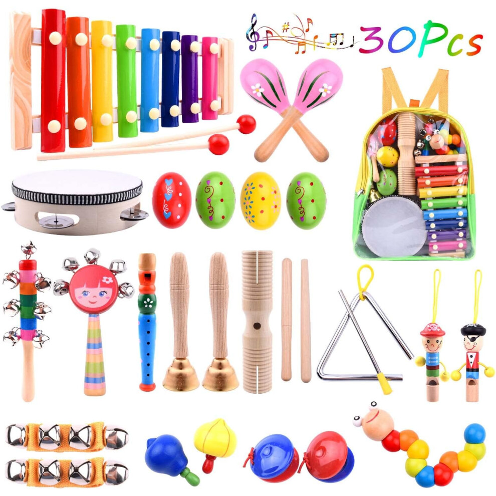 100% Brand New And High-Quality Toddler Musical Instruments,Wooden Percussion Instruments Toy For Kids Baby Preschool Educational Musical Toys Set For Boys And Girls With Storage Bag