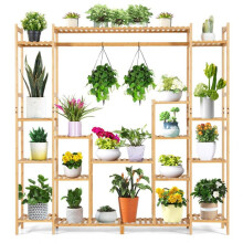 Plantensteun - HELLOSHOP26 - 167x30x166 cm, 9 niveaus - Bamboe - Antikantelen - Belastbaarheid 10 kg/plank