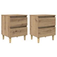 Mesas de cabeceira - HELLOSHOP26 - Rústicas elegantes - Conjunto de 2 - 1 gaveta deslizante - Bege carvalho